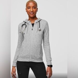 Figs Gray Full-Zip Hooded Sweatshirt